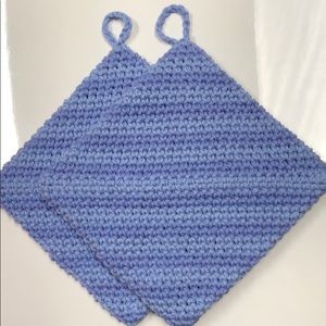 Cotton potholders set of 2 hand crochet blue